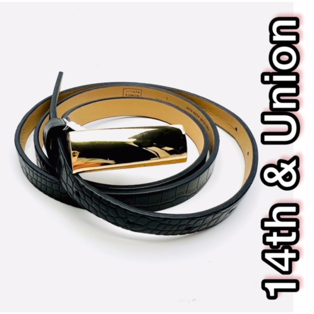 NWT 14th & UNION GOLD BUCKLE SIMULATED SNAKE LEATHER BELT